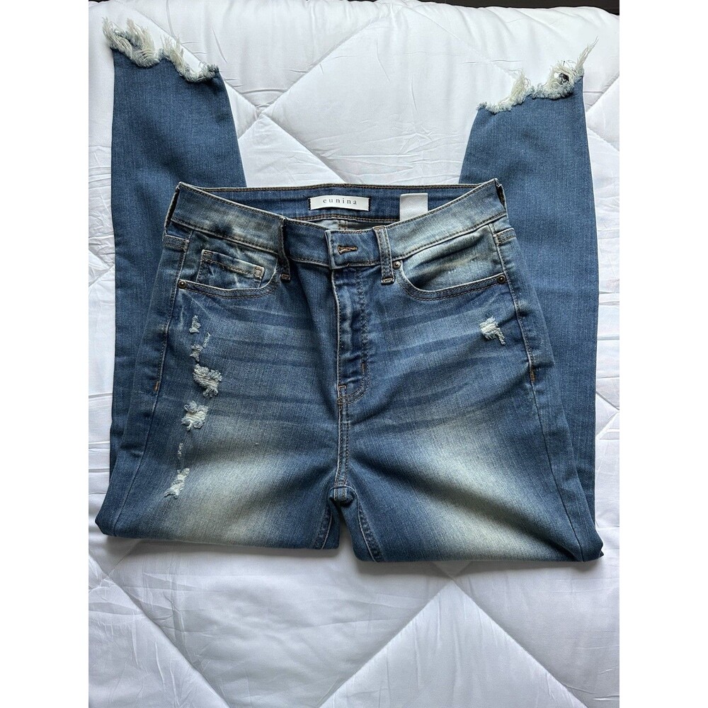 Eunina Skinny Crop Jeans Blue High Rise Distressed 5-Pocket Women's Denim